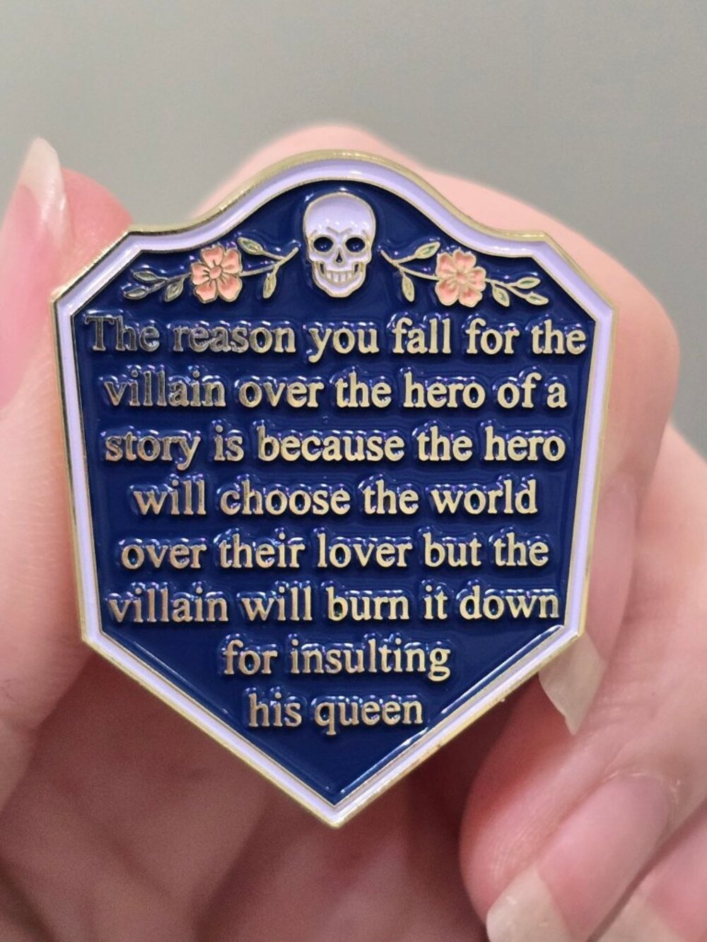 Artisan Villain Over The Hero Burning The World Quote Shield Enamel Pin Goth NWT